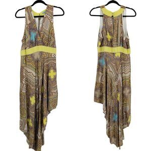 90's Antonio‎ Melani Asymmetrical Pastel Paisley Bandana Toga Dress Yellow Sz 12